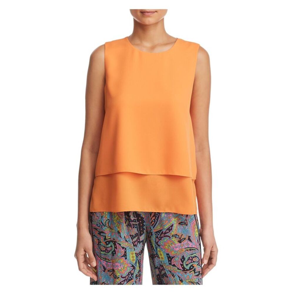 LE GALI Womens Orange Tiered Sleeveless Jewel Neck Tank Top Size: XXL